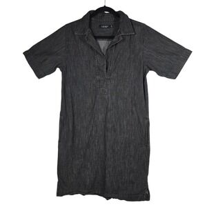 Lauren Ralph Lauren Womens Black Denim Shift Dress Short Sleeve V-Neck Size M